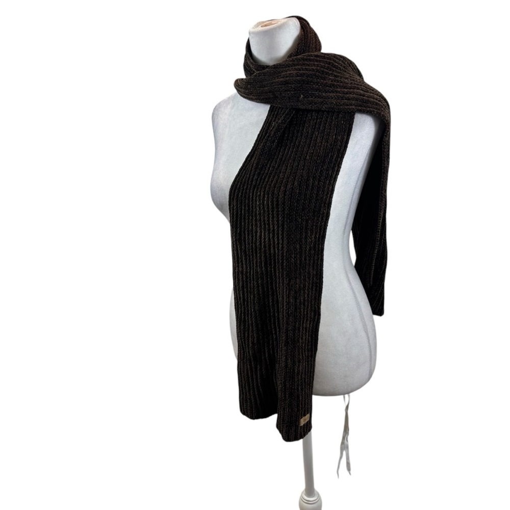 Ladies Lauren Ralph Lauren Brown Chenille Scarf with Leather Logo Patch
